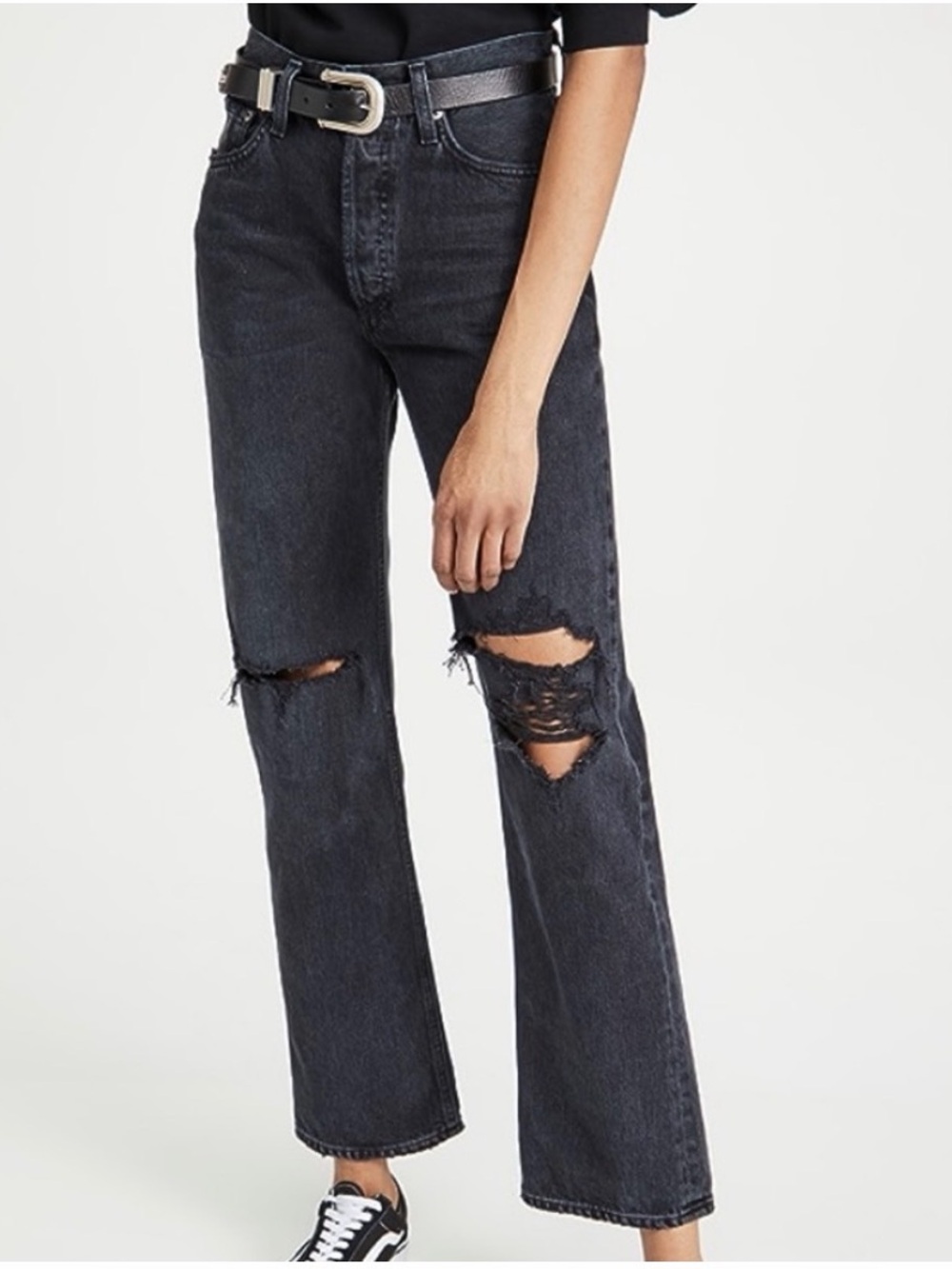 AGOLDE Lana Mid Rise Straight Leg Jeans Disorder Wash Size 27 Black Distressed